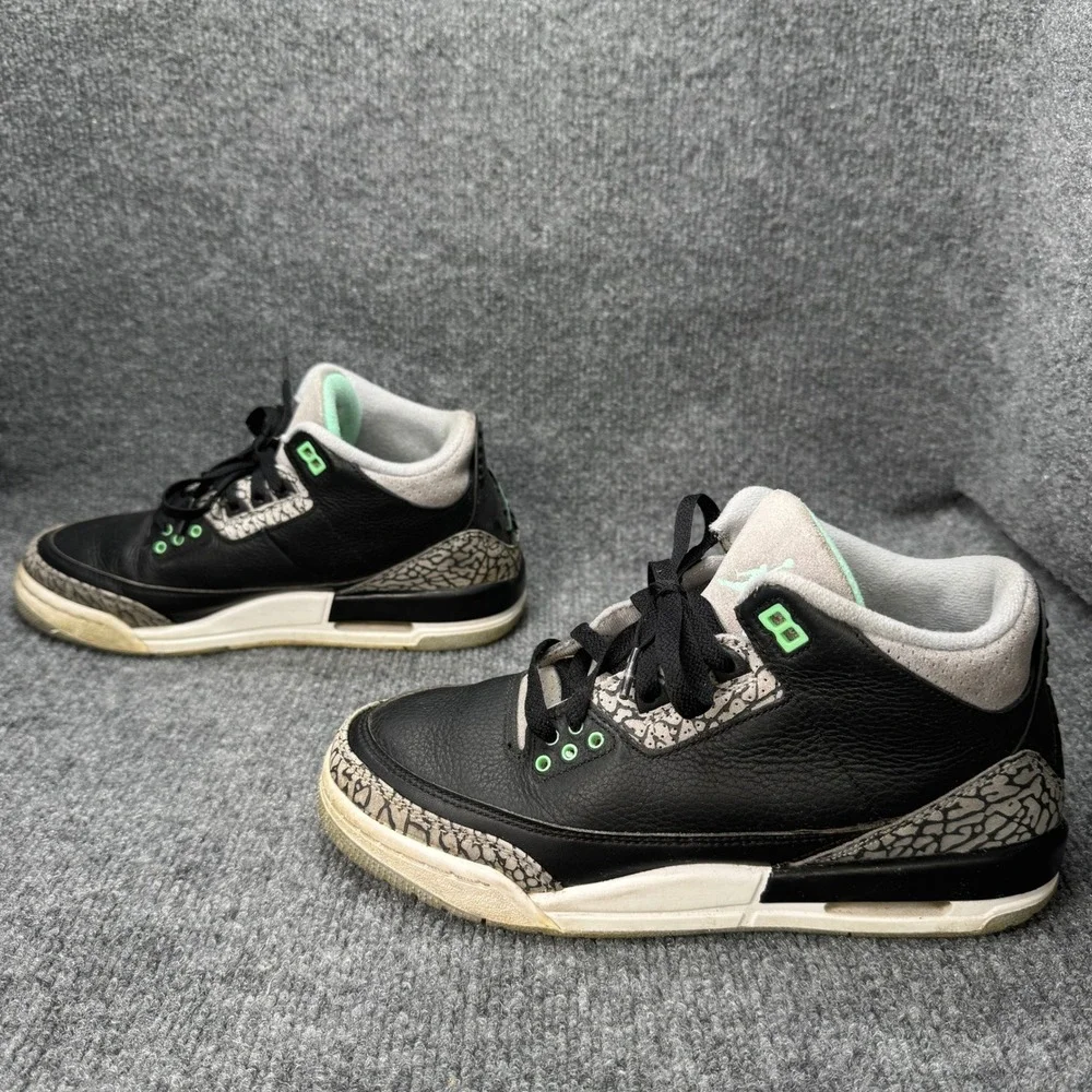 Jordan 3 Retro Kids 7Y Black Green Grey Elephant Print DM0967-031